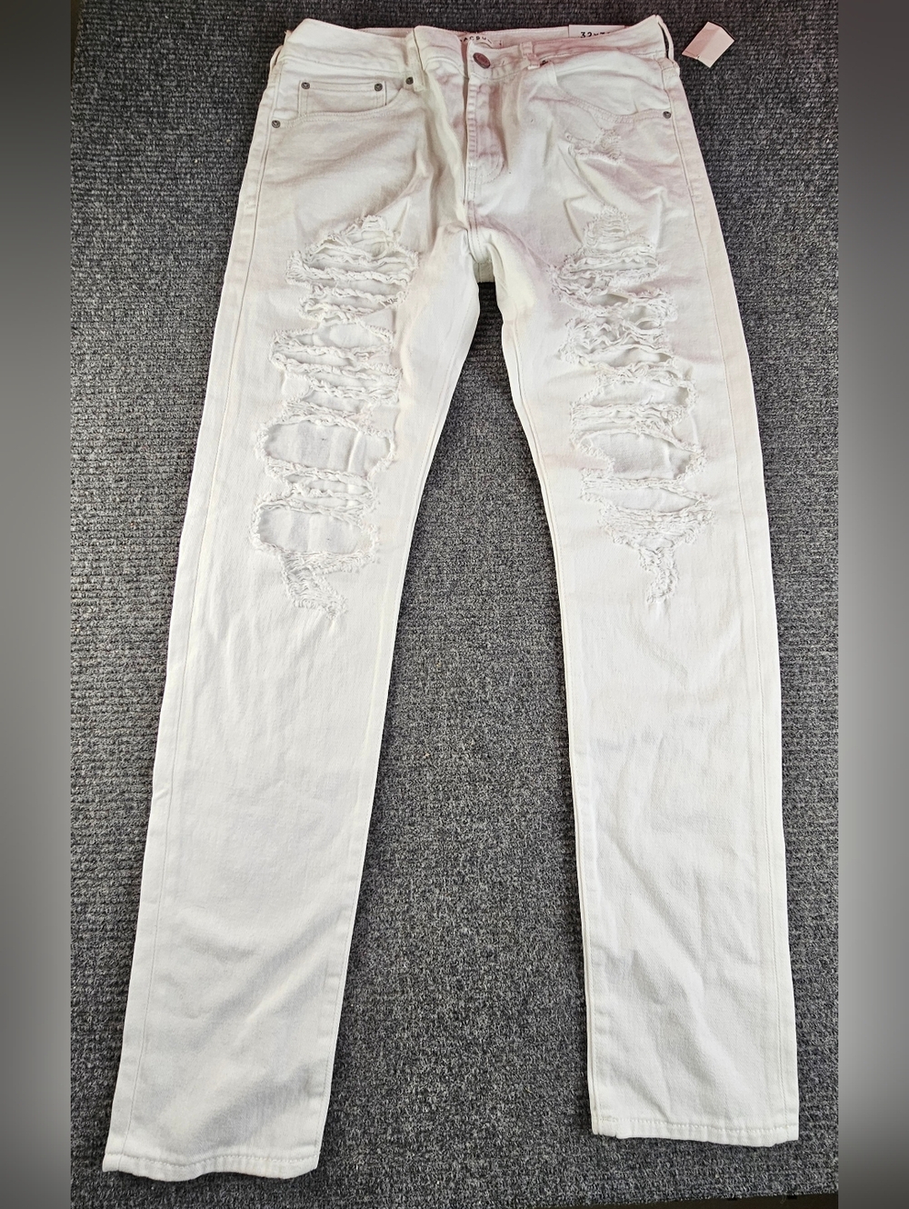 Pacsun Womens 32X32 White Distressed Slim Taper Comfort Stretch New
